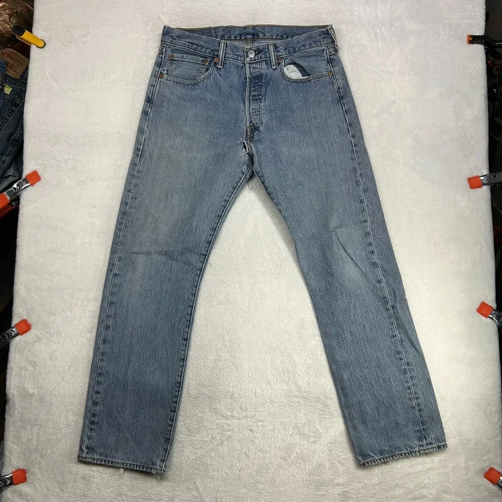 Levi's 501 Original Fit Straight Jeans Men 32X28.5 Blue Denim Button Fly - Flaws